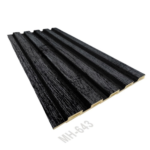الخشب الأسود الداكن حلقات النمو غير المتكافئ PVC فيلم داخلي WPC لوحة الحائط
